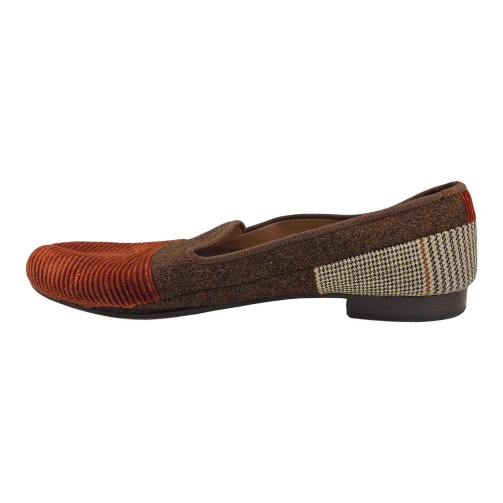 RARE Stubbs & Wootton Mismatched Patchwork Smoking Loafers 11 Brown Houndstooth